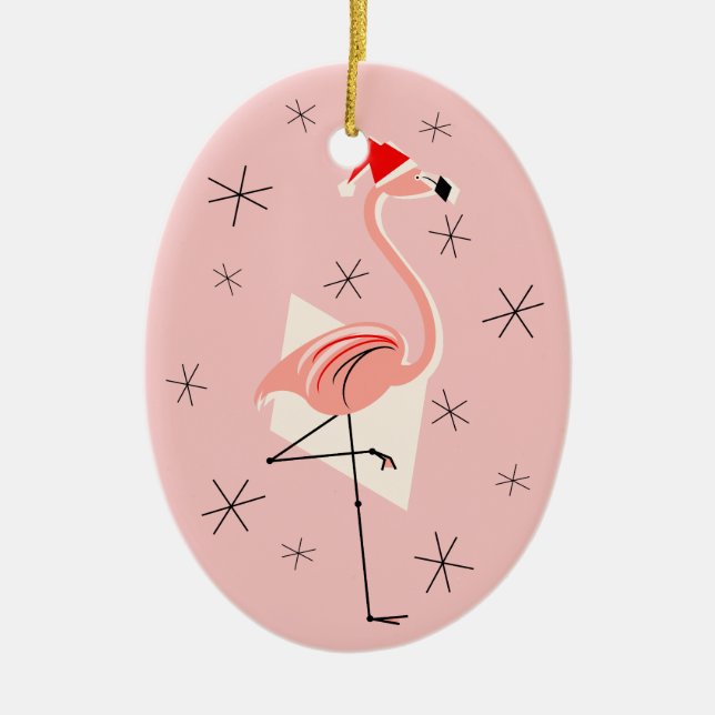 Flamingo Santa Rosa Ornamento oval de texto (Frente)