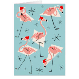 Flamingo Santas Blue Happy Holidays
