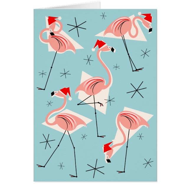 Flamingo Santas Blue Happy Holidays (Frente)