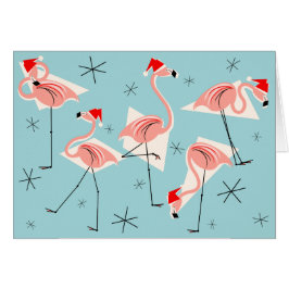 Flamingo Santas Blue Merry Navidad horizontal