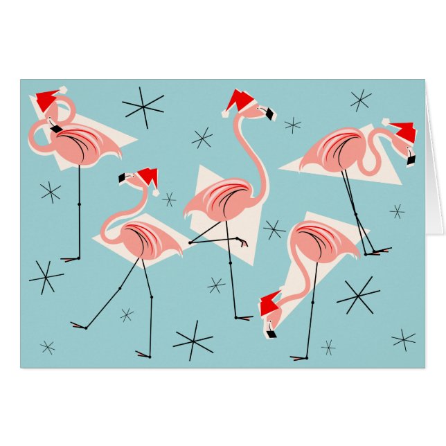 Flamingo Santas Blue Merry Navidad horizontal (Anverso (Horizontal))