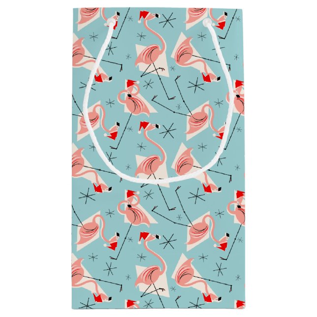 Flamingo Santas Blue Multi bolsa de regalo pequeña (Reverso)