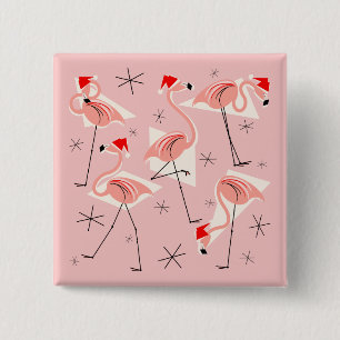 Flamingo Santas cuadrado del botón rosado