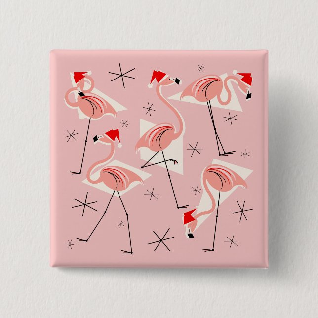 Flamingo Santas cuadrado del botón rosado (Anverso)