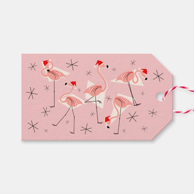 Flamingo Santas Etiquetas de regalo rosa (Frente (Horizontal))