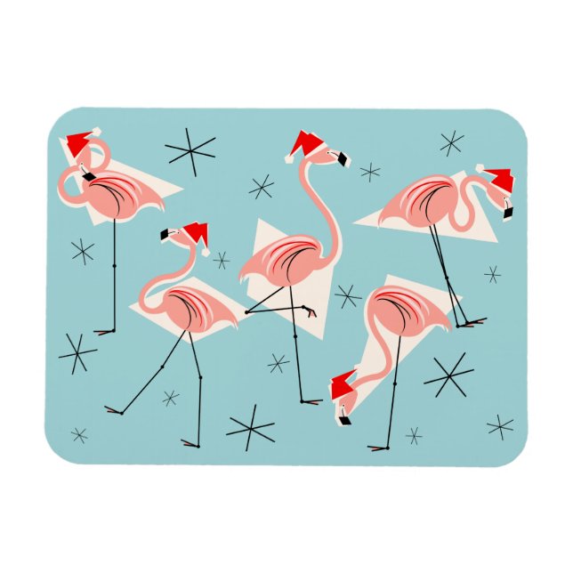 Flamingo Santas Imán azul flexible (Horizontal)