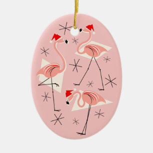 Flamingo Santas Ovalado de ornamento rosa