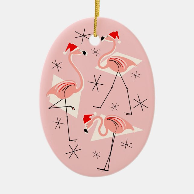 Flamingo Santas Ovalado de ornamento rosa (Frente)