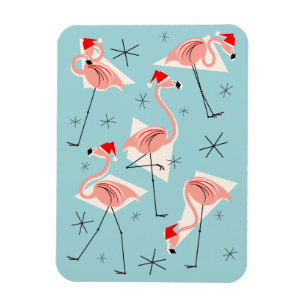 Flamingo Santas Retrato flexible del imán azul