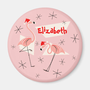 Flamingo Santas Ronda de imán de nombres rosados