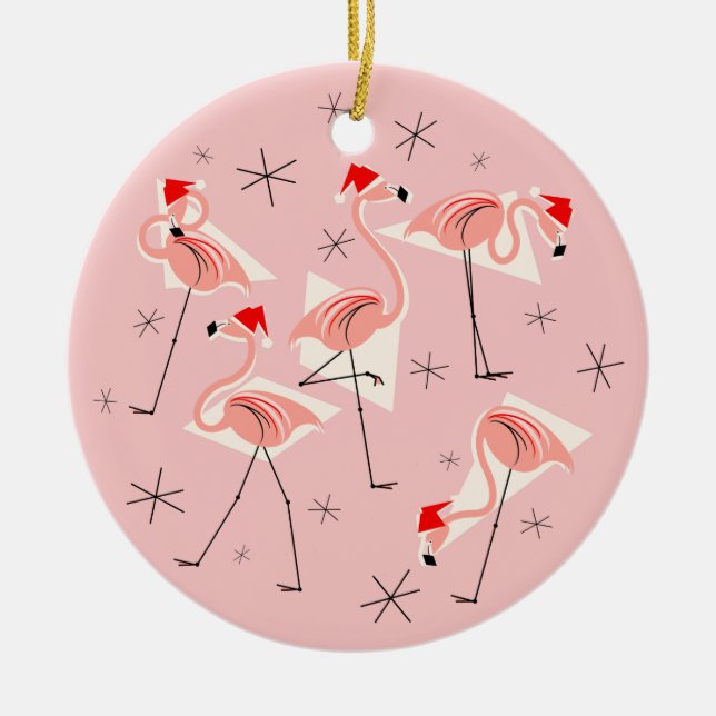 Flamingo Santas Torneo de ornamento de texto rosa (Frente)