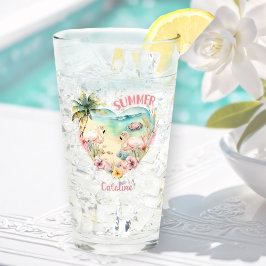 Flamingo Summer Beach Nombre rosa tropical del cor