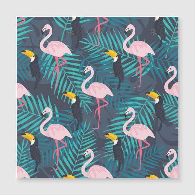 Flamingo, toucano: patrón de hojas tropicales (Anverso)