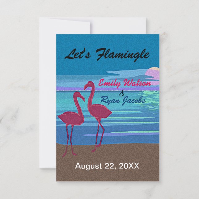 Flamingo Tropical Beach Wedding RSVP & Menu (Anverso)