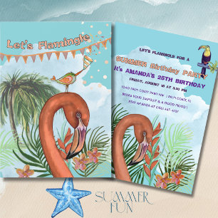 Flamingo tropical e invitación al cumpleaños turís