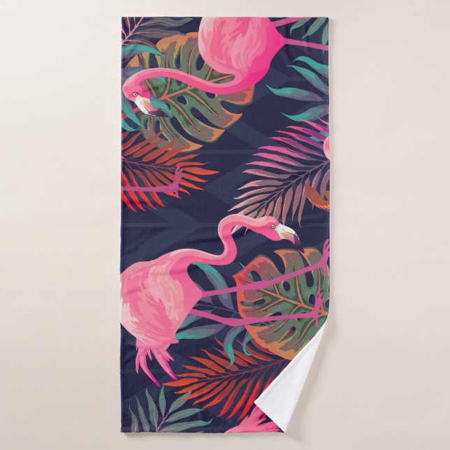 Flamingo tropical: patrón de palma vintage. (Toalla de baño)