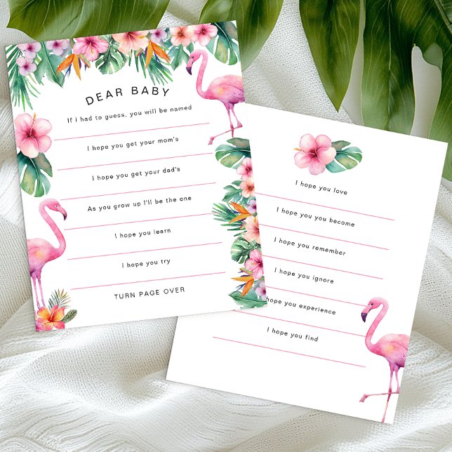 Flamingo Tropical Querida Tarjeta de Deseos para B (Dear Baby - Baby Shower Keepsake)