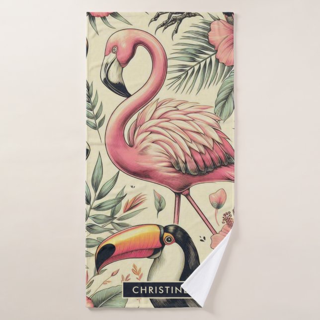 Flamingo vintage y sin foco táctil (Toalla de baño)