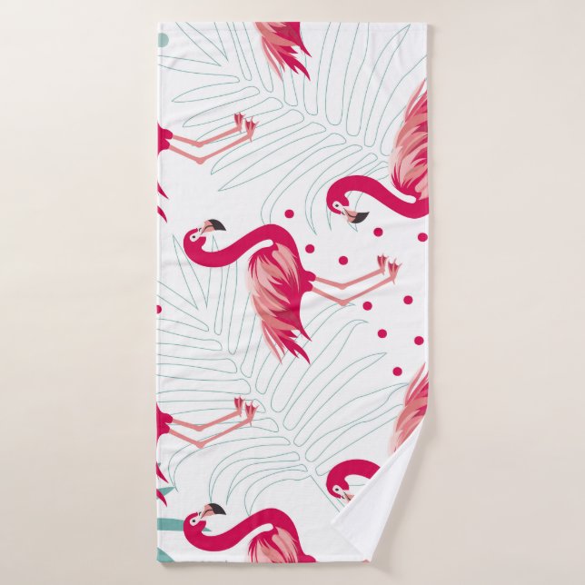Flamingo y hojas tropicales, patrón de verano. (Toalla de baño)