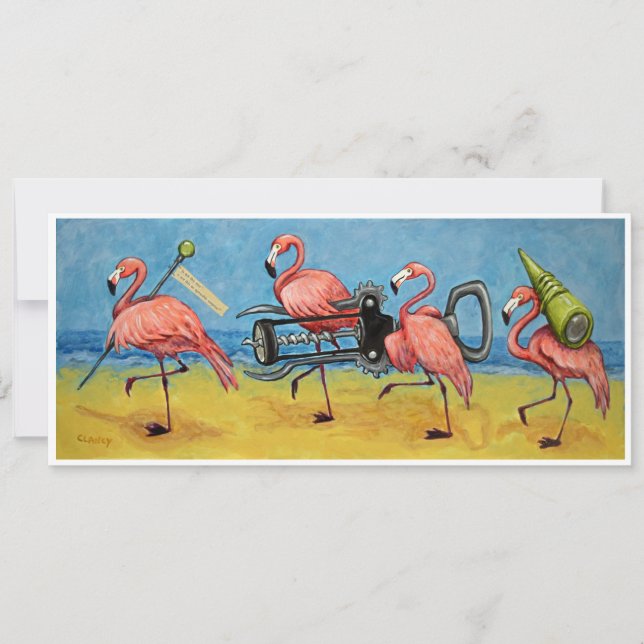 Flamingos con tarjeta de nota de apertura de vino (Anverso)