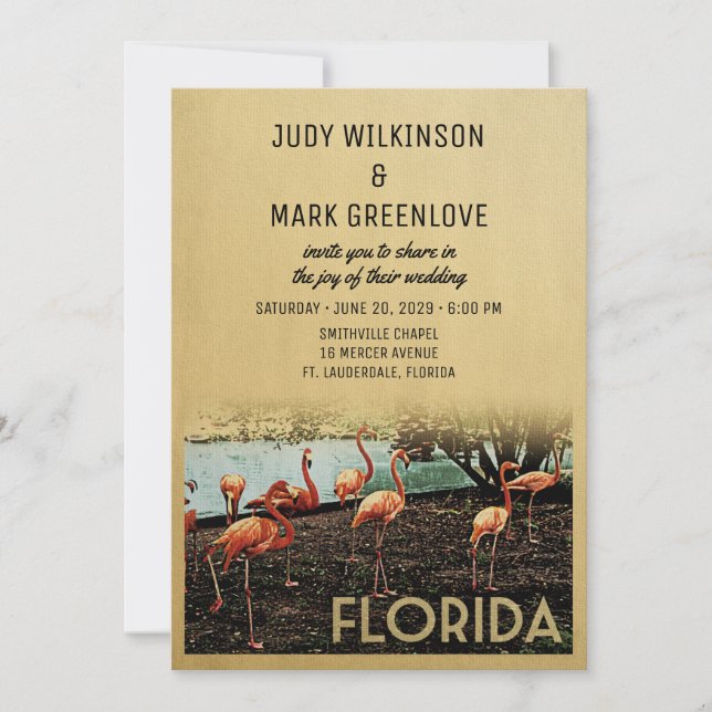 Flamingos de la invitación a la boda de Florida (Anverso)