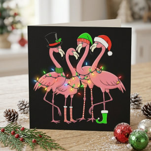 Flamingos divertidos de Navidad con sombreros de S