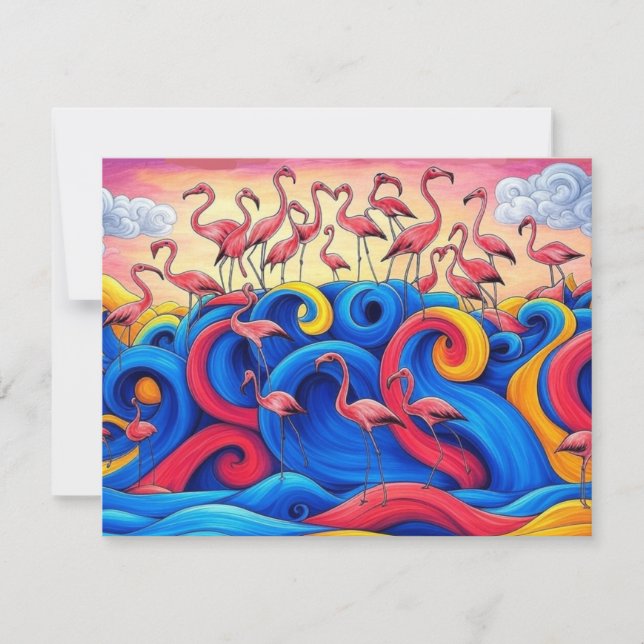 Flamingos en el mar, tarjeta de felicitación (Anverso)