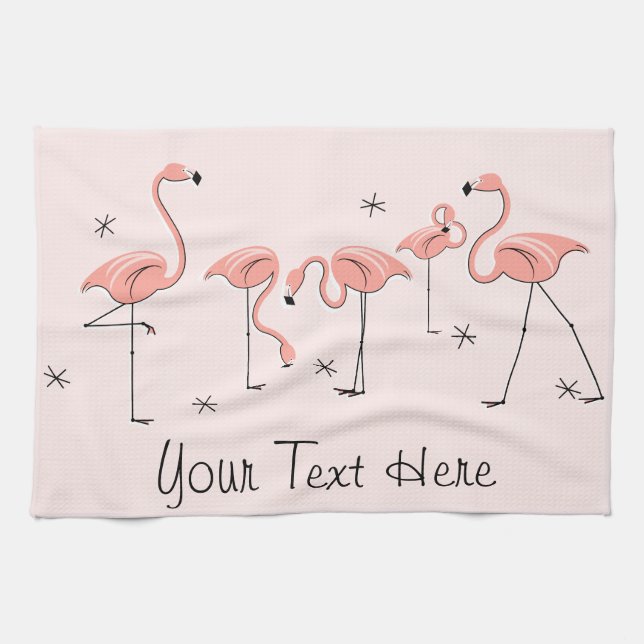 Flamingos Grupo rosa Toalla de cocina de texto (Horizontal)