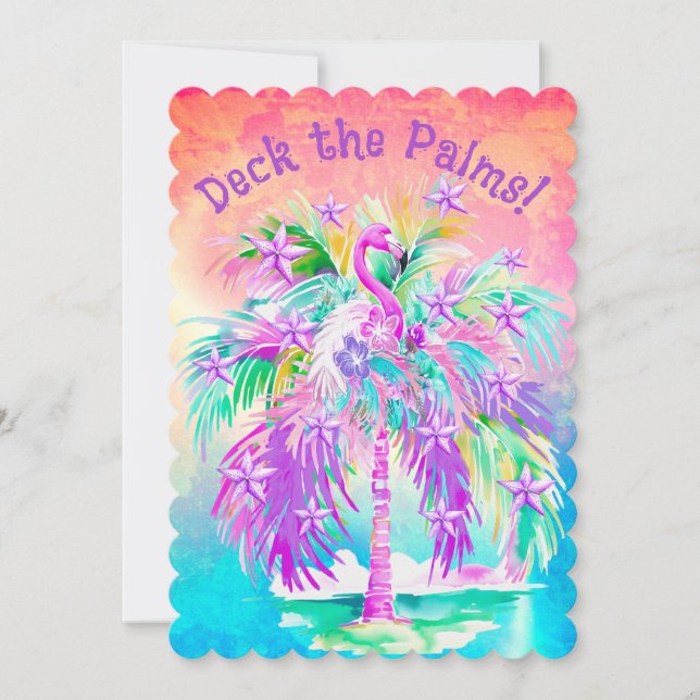 Flamingos Rosados Palma de Navidad Personalizada  (Anverso)