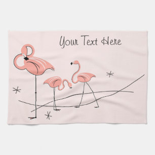 Flamingos Trío rosa Toalla de cocina de texto