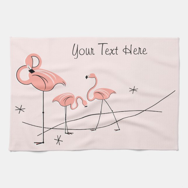 Flamingos Trío rosa Toalla de cocina de texto (Horizontal)