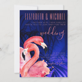 Flamingos tropicales Invitación a la boda Azul ros