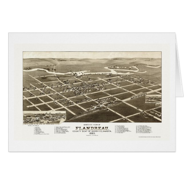 Flandreau, mapa panorámico del SD - 1883 (Anverso (Horizontal))