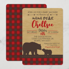 Flannel y Wood Mama Bear Baby Shower Invitaciones