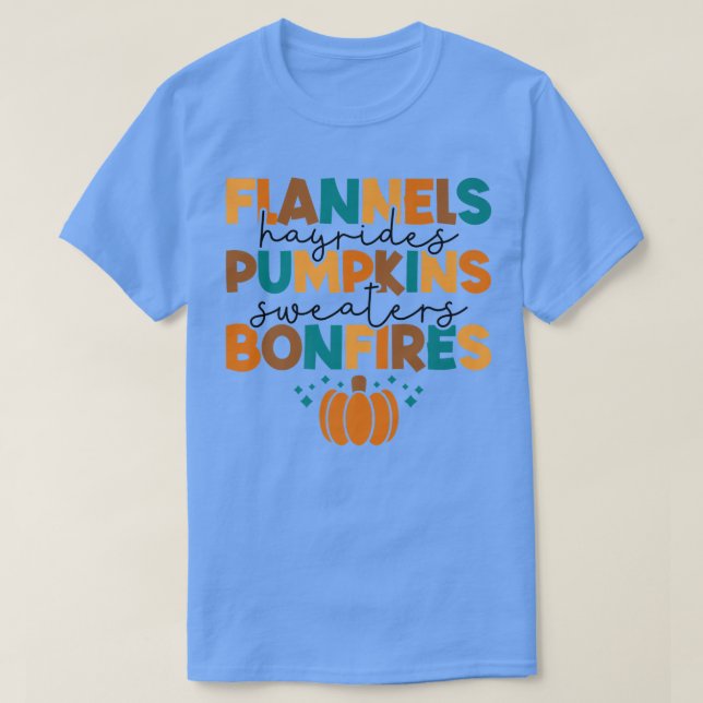 Flannels Hayrides Pumpkins Sweaters Bonfires Happy (Diseño del anverso)