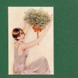 Flapper con Mistletoe J<br><div class="desc">El flapper filoso sostiene al mistletoe. ¿Quién la besará? Tarjeta perfecta para esa persona especial. Personalizar adentro con su mensaje.</div>