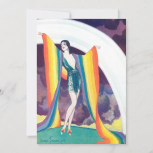 Flapper con tarjeta en blanco arco iris de los año