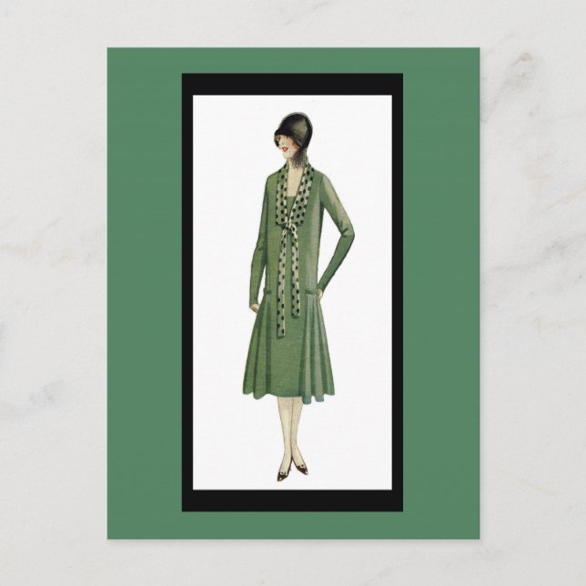 Flapper de los años 1920 en la postal verde (Anverso)