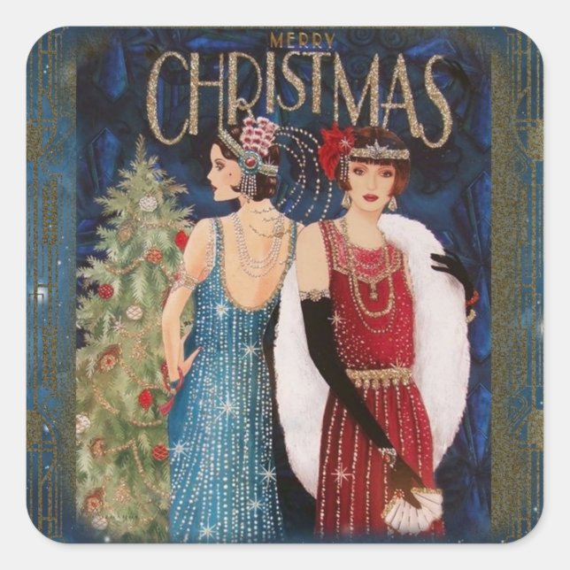 Flappers Vintage Christmas Pegatina (Anverso)