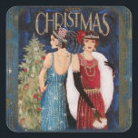 Flappers Vintage Christmas Pegatina<br><div class="desc">Vintage de los años 20 Flappers Navidades con árbol decorado. Uno de cada una de las series de chicas que celebran a los Navidades. ¡Una manera de encender la envoltura de regalos!</div>