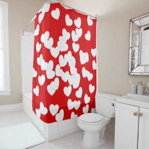 Flashy Cortina De Ducha Roja Con Agradables Corazo