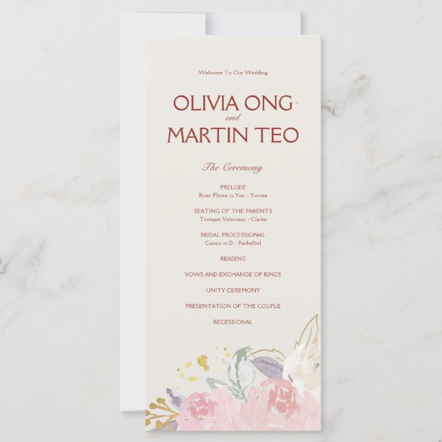 Flat CardElegant Floral Wedding Program Invitation (Anverso)