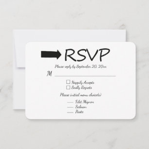 Flecha RSVP de boda / fiesta en negro y blanco