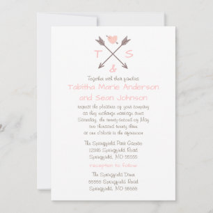 Flechas Corazón Rosa - Invitación de Boda y Recepc