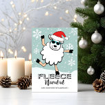 Fleece navidad divertida bailando ovejas Santa Nav<br><div class="desc">Difunde un poco de alegría navideña con esta graciosa tarjeta de Navidades que muestra una oveja con un Papá Noel bailando en la nieve,  y un divertido juego de palabras,  reemplazando la 'Feliz Navidad' española con 'FLEECE Navidad'. Material gráfico original KL Stock</div>