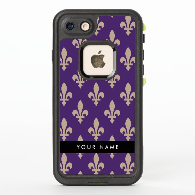 Fleur de Lis, Beige on Purple, Royal, Your Name (Reverso)