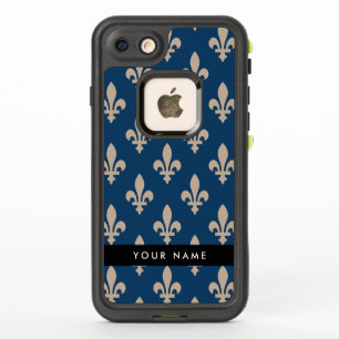 Fleur de Lis, beige sobre azul marino, real, tu no