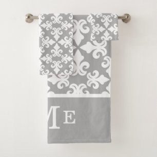 Fleur-de-lis blanco gris monograma Editable