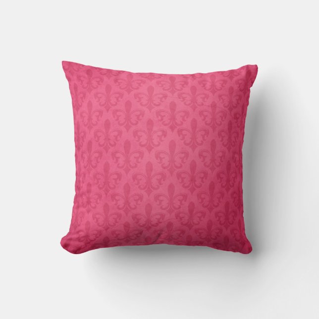 Fleur de lis damask almohada rosa roja de lanzamie (Anverso)