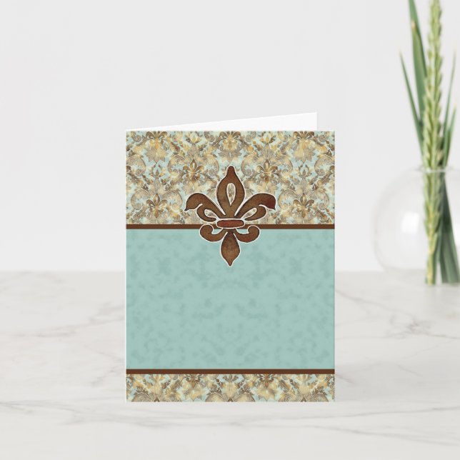Fleur de Lis Damask - Tarjeta de nota en blanco (Anverso)